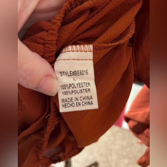PAPERMOON Rust Color Tie Sleeve Off-Shoulder Blouse - Picture 4 of 4